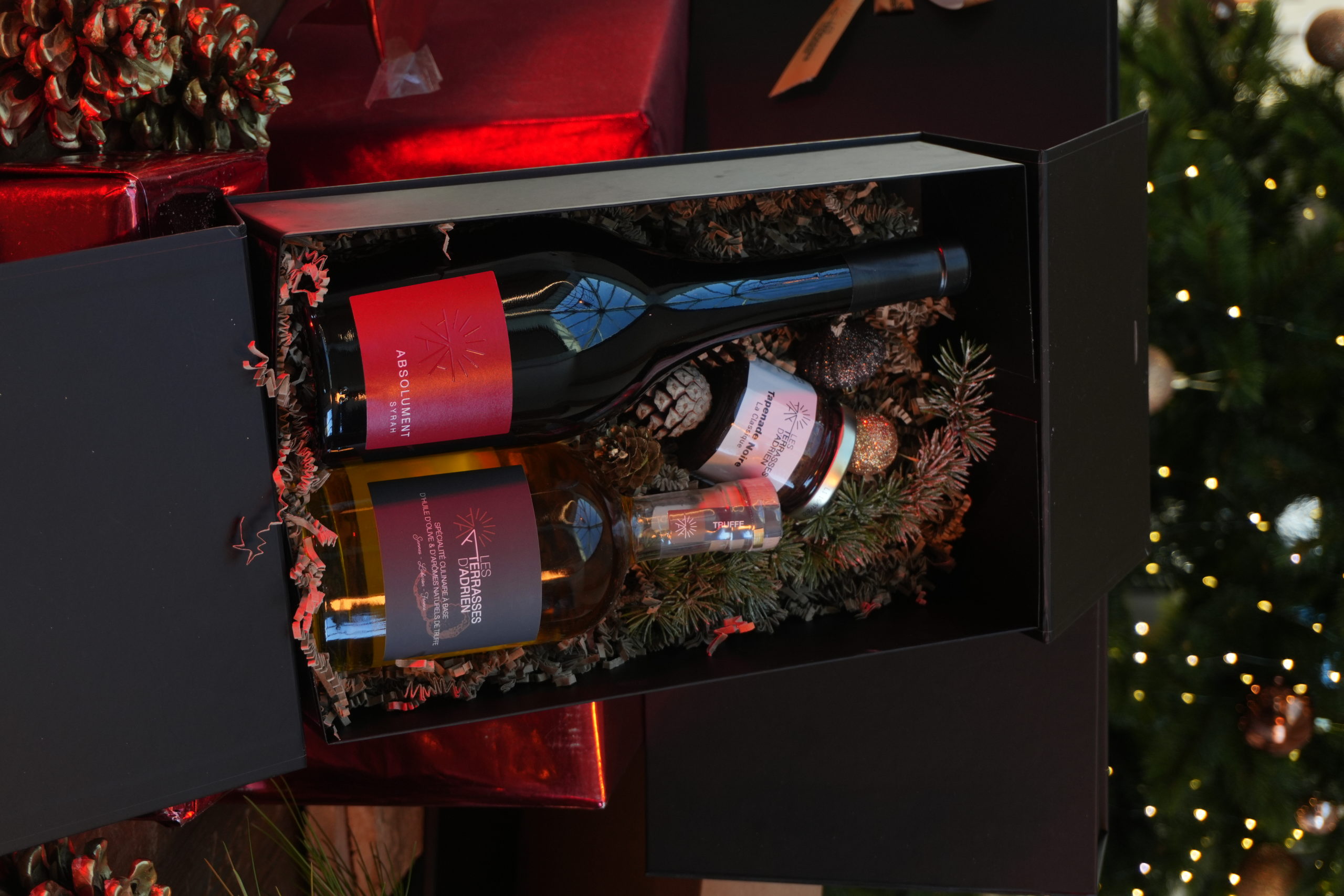 Coffret noir Élégance Syrah, Huile d’olive Truffe & Tapenade noire